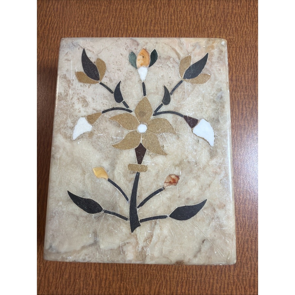 Floral Soapstone Jewelry Box Made In India No Damage Nice Colors